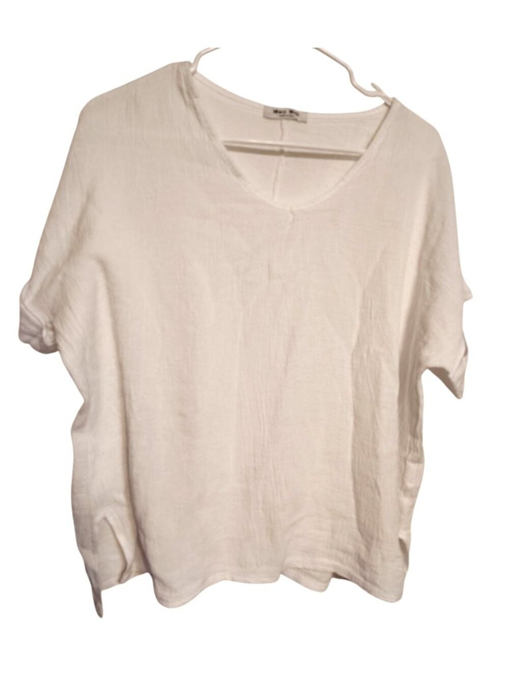Meo Meli Large White Linen Cotton Top, Short Sleeve, Italy Quiet Luxury